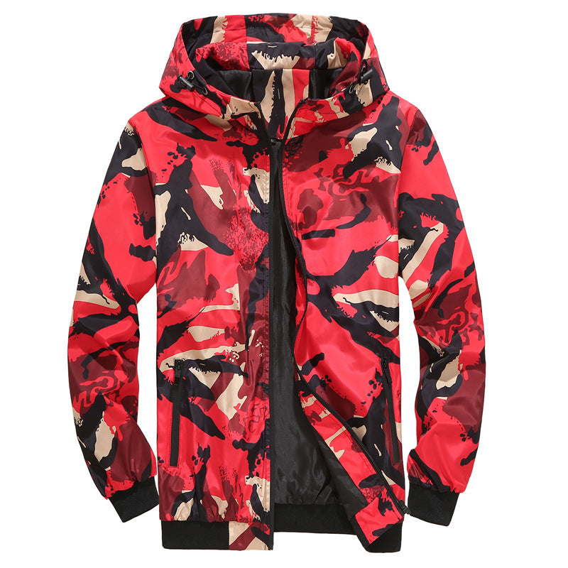 Red camouflage hooded bomber sale